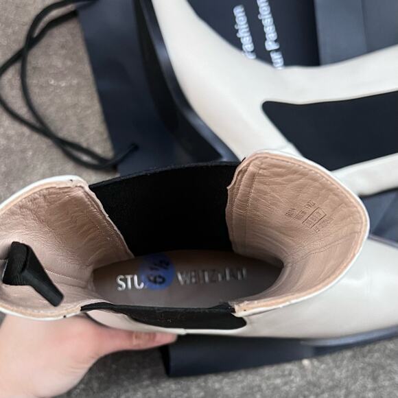 NEW Size 6.5 Stuart Weitzman Miley Western Leather Mid Calf Boot in Cream/ Black - Picture 6 of 10